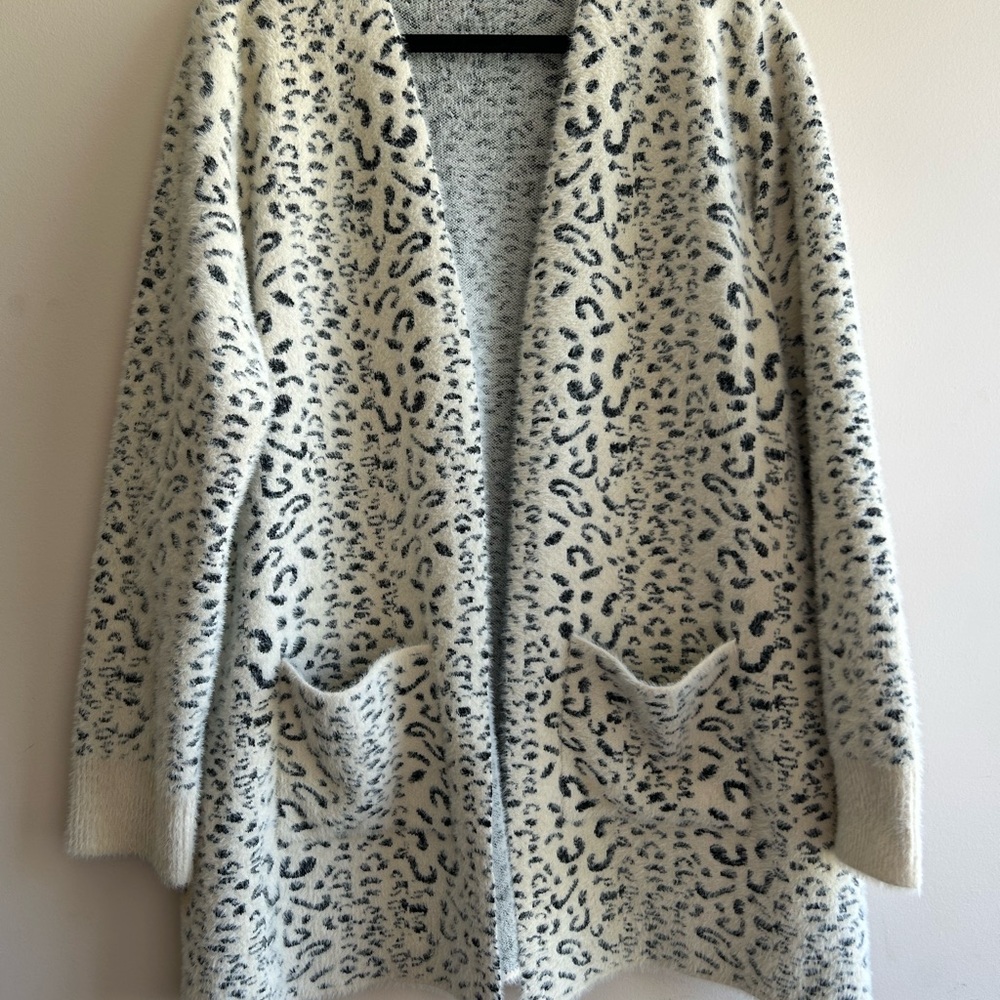Cyrus White and Black Cardigan Sweater Animal Print